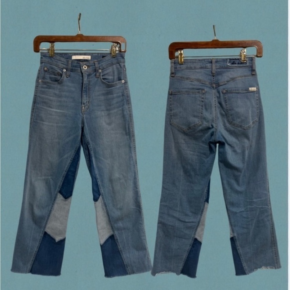 ELLA MOSS cropped wide leg high rise patchwork jeans